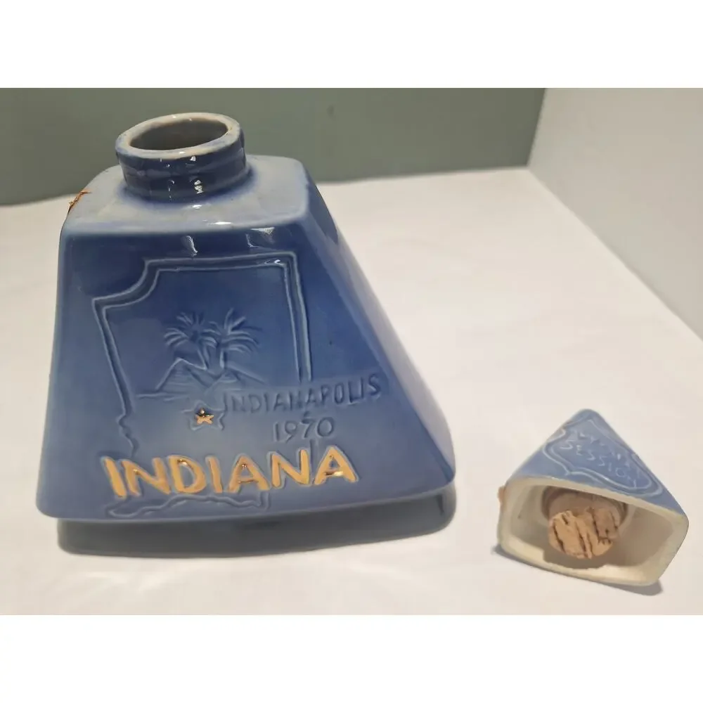 1970 Jim Beam Imperial Session Indiana Decanter Blue Pyramid Empty Tax Stamp